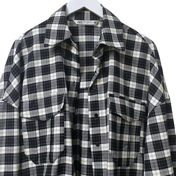 ZARA Oversized Plaid Shirt Size XS  Black Check Button Up Shacket NWOT - Picture 7 of 10